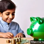 부모와 자녀 간의 재정적 이해 증진하기 - **Prompt**: "A joyful Pakistani child, approximately 7 years old, dressed in a modest shalwar kameez...