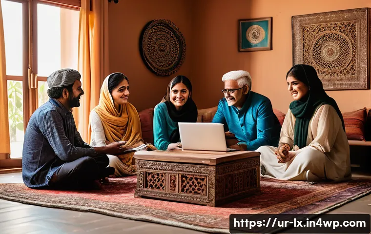 부모와 대화할 때 고려해야 할 재정적 요소 - A warm and inviting family living room scene in a modern Pakistani home, showing three generations o...