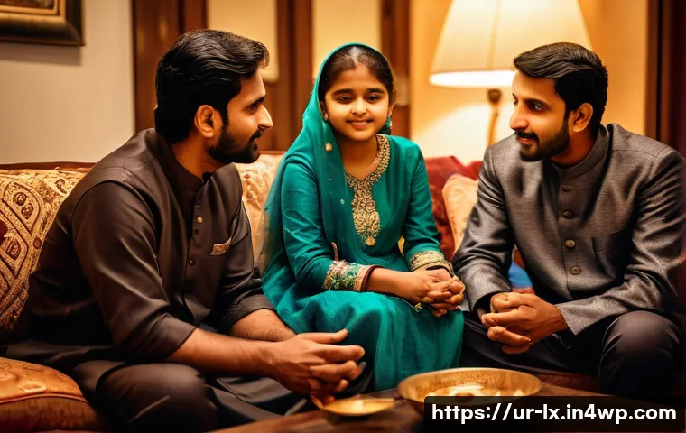 부모와의 대화에서 유용한 질문들 - A warm and intimate family living room scene showing a South Asian family of three generations engag...