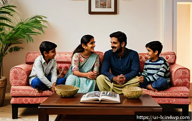 부모와 대화하기 위한 준비 과정 - A warm, cozy family living room in a modern Pakistani home during the evening, soft ambient lighting...