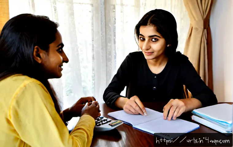 Home 30 부모와의 부 대화에서의 목표 설정하기 - Photorealistic Pakistani family financial planning conversation at a tidy dining table, adult daught...